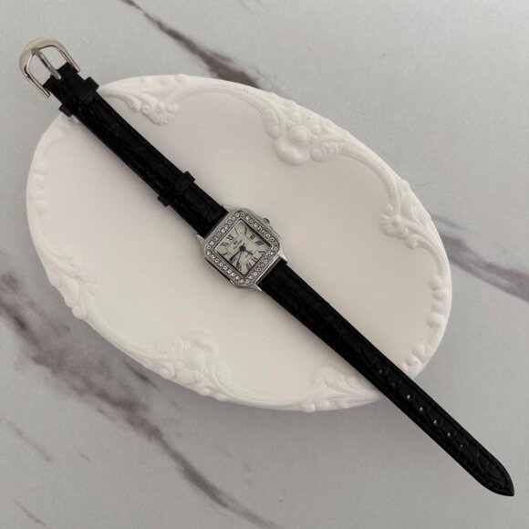 Sku:0152 vintage vibe retro silver black mini watch black leather strap+gift bag main image 5